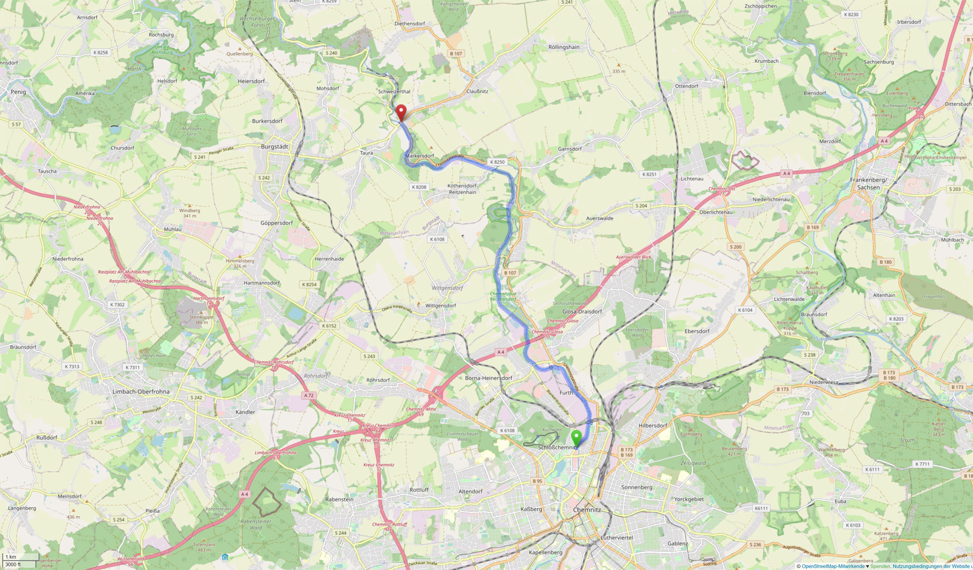 Chemnitztalradweg auf OpenStreetMap (2021)