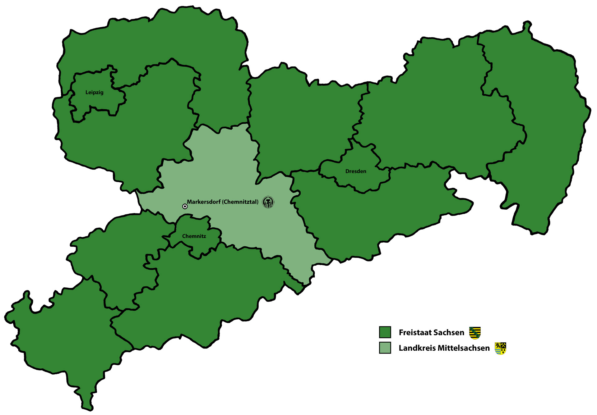 Sachsenkarte mit Position von Markersdorf (Chemnitztal)